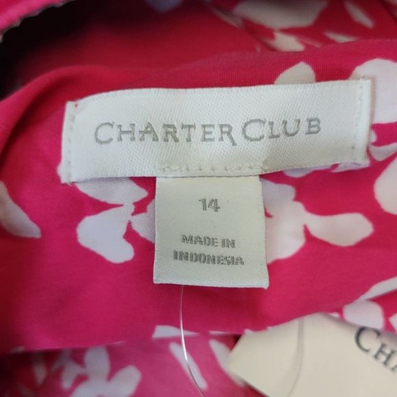 Charter Club Belted Floral Print Shirt Dress Preppy Pink 14 - Picture 8 of 9
